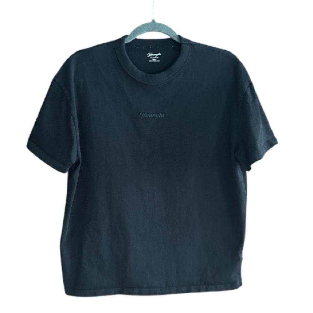 YOUNGLA Black Cotton Tee Tshirt Puff Logo‎ S